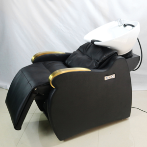 Luxury <b>Black</b> Shampoo Bed Semi-<b>reclining</b> Shampoo <b>Chair</b> with Footrest and Electric Leg Adjustment for Barber Shop - Product Image 4