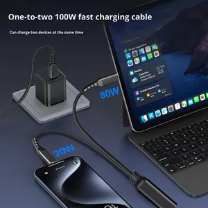 SAN GUAN Cable Trenzado Tipo-C PD100W con Revestimiento de Nailon, Carga Rápida 5A, Uno a Dos C-C, para Teléfono Móvil y Computadora, Incluye Auriculares - Product Image 2