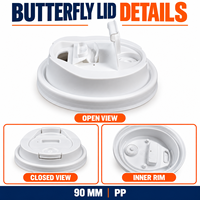 Couvre-gobelets en PP 90 mm, couvercles jetables pour gobelets en papier et en plastique, couvercles à boisson moulés par injection en forme de papillon