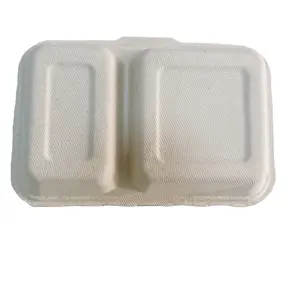 Bagasse Clamshell box Disposable Biodegradable Tableware 10 inch 3 Compartment Sugarcane Bagasse Clamshell