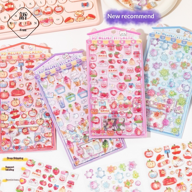 Item No.150 Cute Fruit Cabin 3D Embossed Relief Stickers, Ready Stock Fast Shipment