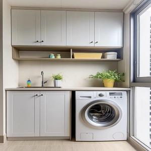 Mueble <span class=keywords><strong>de</strong></span> Lavandería Multifuncional Personalizado para Balcón Exterior, con Lavabo <span class=keywords><strong>de</strong></span> Metal Anticorrosión - Product Image 2