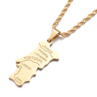 Portugal Carte En Acier Inoxydable Pendentif Collier Mode Transfrontalière pour Hommes Femmes Même Style Pendentif Collier