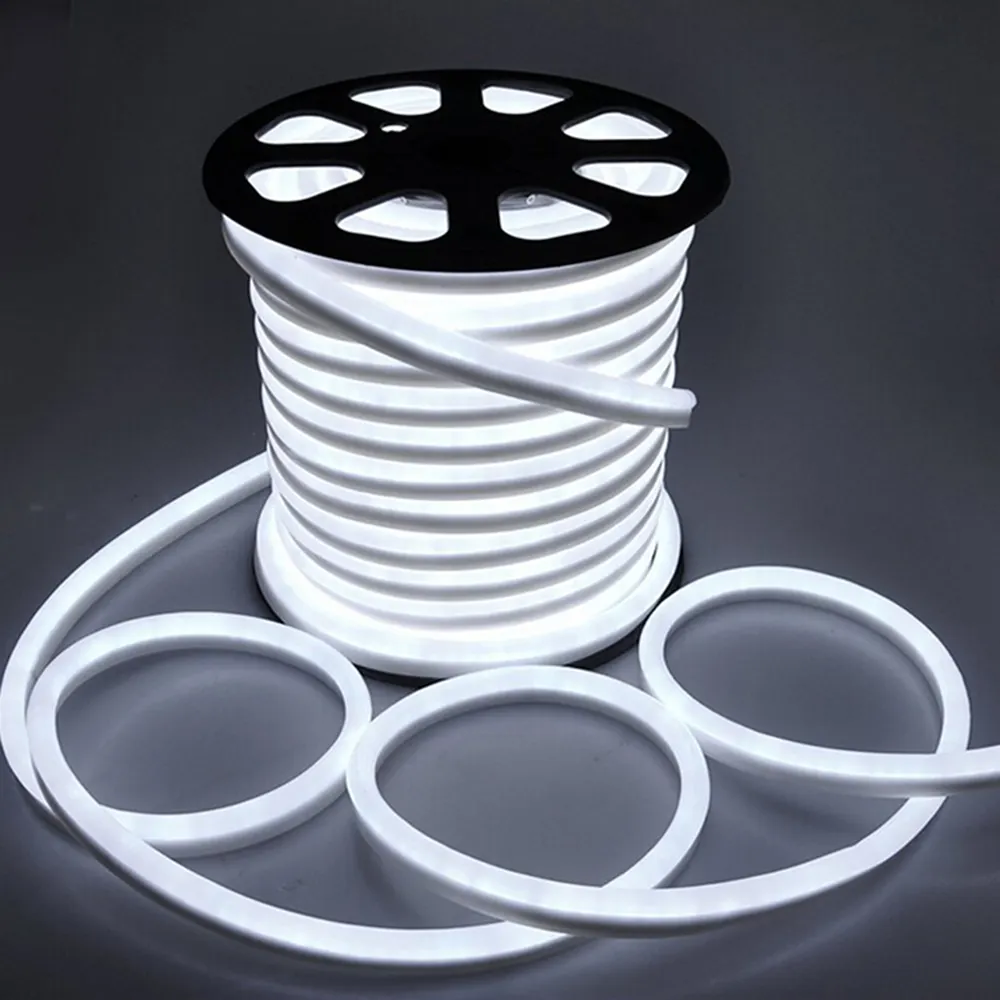 네온 LED 스트립 라이트 방수 야외 네온 로프 2835 120Leds/m 리본 테이프 유연한 LED 스트립 라이트 화이트/따뜻한 화이트 램프