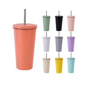 500ml Stainless Steel Skinny Double Wall Travel Car Thermal Coffee Mug Tea Wine Tumbler Cup with Durable <b>Straw</b> Lid - Product Image 1