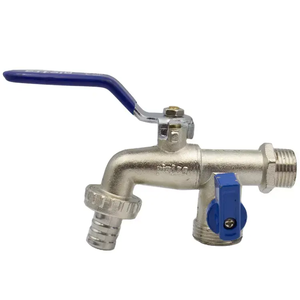 Robinet de jardin en laiton nickelé à ouverture rapide avec poignée en acier et buse pour tuyau - Product Image 1