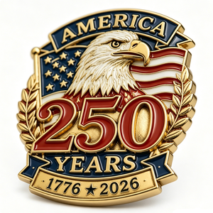 America 250 Years 1776 2026 Patriotic Eagle Metal <b>Pin</b> Gold Plated Zinc Alloy Hard Enamel Round <b>Badge</b> - Product Image 5