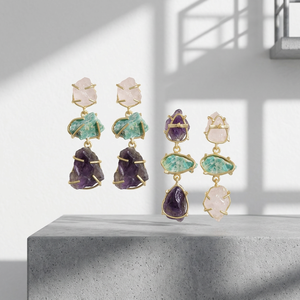 Pendientes Geométricos de Piedra Natural, Chapados en Oro, Estilo Bohemia, Joyería para Mujer, Uso Diario, Pieza Destacada - Product Image 3