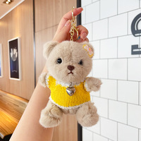 Porte-clés personnalisé en peluche Ourson mignon, pendentif de sac pour couples, jouet en peluche doux, vente en gros