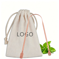 Grattoir et nettoyeur de langue en forme de U en cuivre pur, outil de soin buccal domestique, réduit la mauvaise haleine, avec pochette de rangement à cordon