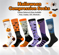 Chaussettes de compression d'Halloween en gros 15-20 mmHg pour adultes, de haute qualité, professionnelles, sportives, pour la course, intérieur/extérieur, colorées