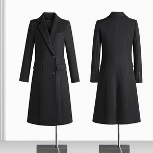 Women's Professional Winter Wool Coat Mid Length Black Hotel Uniform With Pocket Thickened Warm - Product Image 5