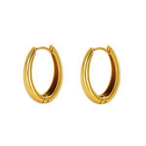 Oval Hoop Earrings 18K Gold Stainless Steel Geometric Design Fashion Jewelry - Product Image 5