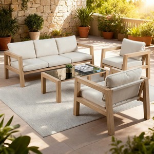 Juego de Sofás para Exteriores J&M, Estructura de Aluminio, Asientos de Tela, Diseño Tropical Ecológico para Jardín, Terraza, Villa, Sala de Estar, Parque - Product Image 1