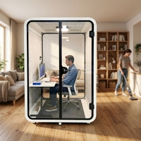 Cabine de travail insonorisée compacte pour bureau à domicile avec design moderne, structure en aluminium et fonctionnalités mobiles pour usage domestique, télétravail et professionnel