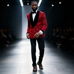 Veste de <span class=keywords><strong>smoking</strong></span> en velours rouge à paillettes pour homme, <span class=keywords><strong>col</strong></span> châle, idéale pour soirée formelle, mariage, bal de promo, blazer de luxe pour marié - Product Image 1