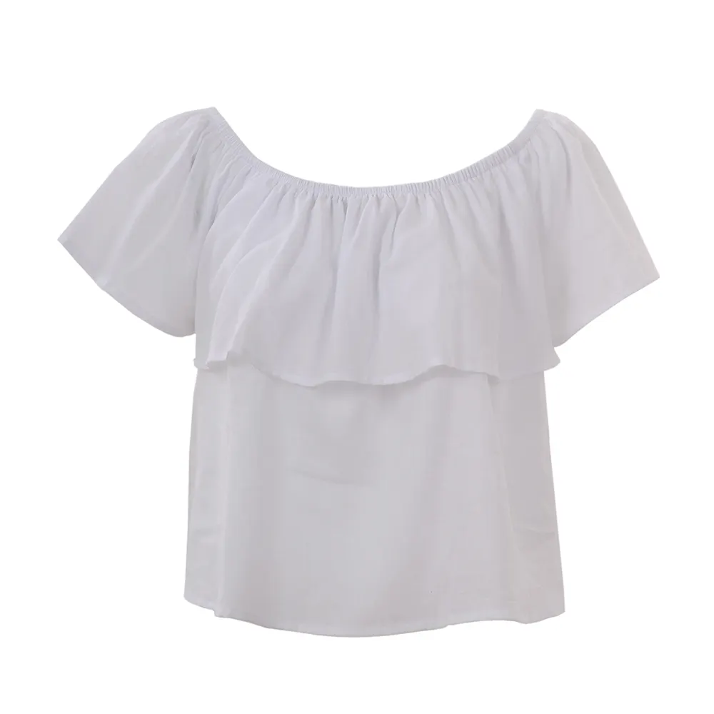 Women's Ruffle Collar Sexy Off The Shoulder Summer Short Sleeve Crop Tops Female 2022 New Casual Fashion Blouse Shirts