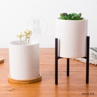 Usine personnalisé rétro en céramique petit cactus pot tapis blanc succulentes support pots de fleurs avec plateau en bambou