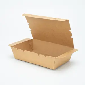 맞춤형 접이식 클램쉘 일회용 식품 포장 700ml 크래프트 종이 식품 등급 패스트 푸드 버거 프라이 치킨 핫도그 상자