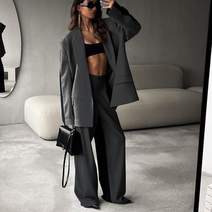 Nuevo Traje Elegante Holgado Bdbh para Mujer, Traje de Dos Piezas con Pantalones Anchos de Pierna Larga y Mangas Largas en Color Contrastante, Estilo Europeo y Americano - Product Image 3