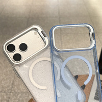 Coque Magnétique Transparente Scintillante avec Support d'Objectif pour iPhone 18 Pro Max 17 Air 16 15 Plus, Compatible Recharge Sans Fil