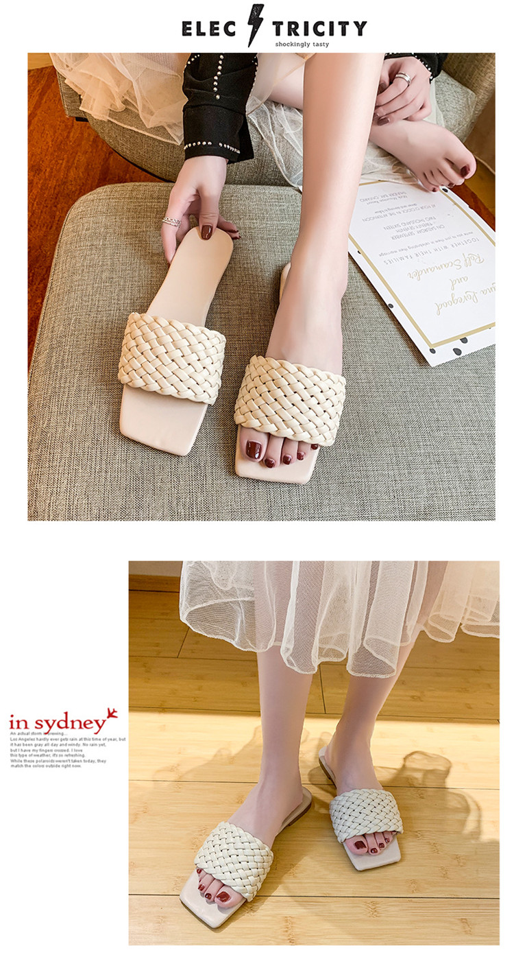 Fashion Square Head Slippers BV Braided Slides Slipper Women Shoes Summer Sandals Flat Flip flops