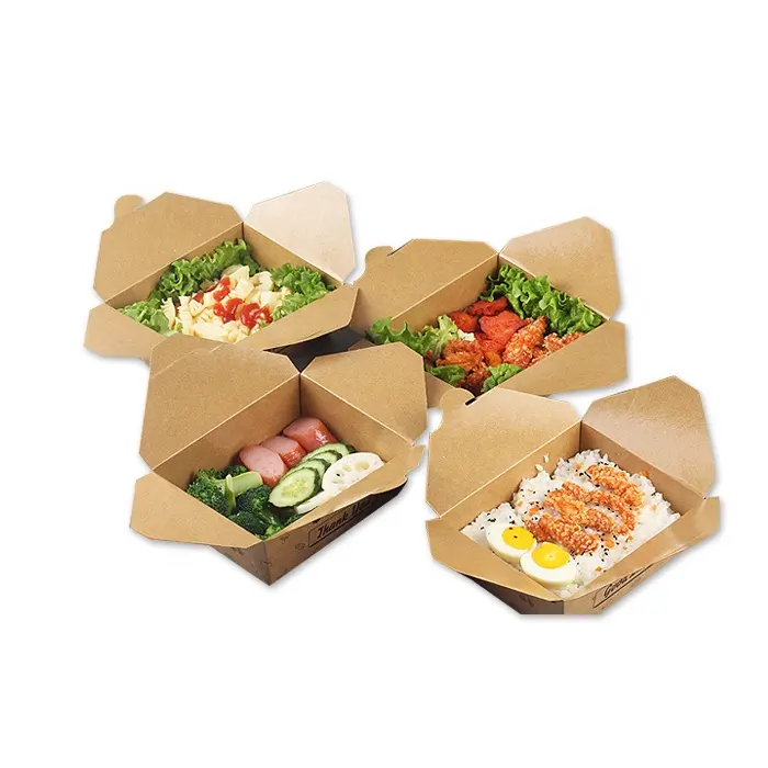 Большой одноразовый обед на вынос для завтрака, картонная бумага из крафт-бумаги, коробки для пикника, контейнер, Современная упаковка Fastfood для ресторана