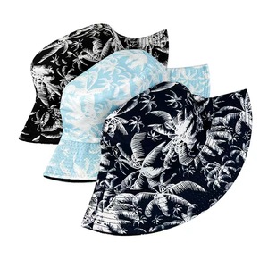 Nueva moda impresa palma de coco doble cara reversible cubo sombrero verano <span class=keywords><strong>playa</strong></span> <span class=keywords><strong>pescador</strong></span> gorra cubo sombrero - Product Image 1