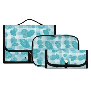 Travel Accessories Hawaiian Teal Blue Palaka Print 3PCS Hanging Large Polyester Waterproof Cosmetic Storage Set Custom for - Product Image 1