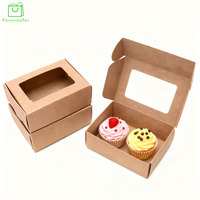 Boîte en papier kraft biodégradable personnalisée avec revêtement UV, gaufrage, doublure en éponge et fenêtre transparente pour cupcakes, pâtisseries et brownies