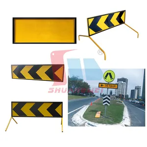 1500x450mm Marco de tráfico de advertencia amarillo Barricada Construcción de carreteras Tablero de señal reflectante Trabajo por delante Señal de borde en caja