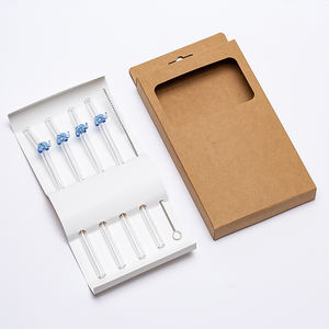 Ensemble de pailles en verre imprimées avec logo personnalisé, avec brosse de <span class=keywords><strong>nettoyage</strong></span>, pailles à boire en borosilicate colorées personnalisées, vente en gros, boîte cadeau - Product Image 3