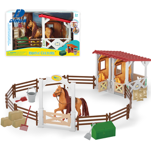 Ensemble de figurines d'écurie de chevaux, jouets d'écurie avec clôture, figurines d'animaux de ferme pour enfants - Product Image 1