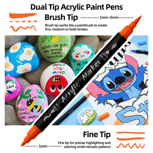 Marqueurs de peinture acrylique 120 couleurs, double pointe fine et pinceau, contenant 24 couleurs métalliques pour pierre, bois, <span class=keywords><strong>calligraphie</strong></span> - Product Image 2