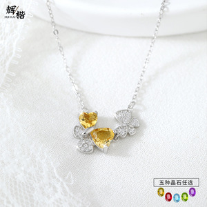 Collar de Mujer con 9 Delicadas Mariposas de Cristal Tallado en Forma de Corazón de 6mm y 5mm, Plata 925, Joyería de Piedra Natural para Regalo de Cumpleaños - Product Image 2