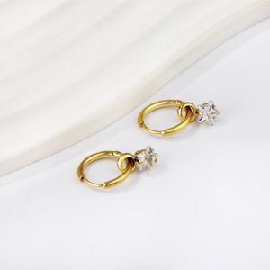 <b>Fashion</b> Woman Jewelry <b>Earring</b> Circle Starlike White Diamond <b>Studs</b> Hoop Stainless 18k Gold Plated <b>Earring</b> - Product Image 3