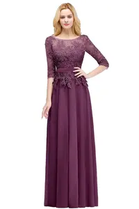 Mousseline de soie perlée Appliques robe de bal manches 3/<span class=keywords><strong>4</strong></span> Banquet modeste longue soirée Occasion formelle robes de soirée robes de demoiselle d'honneur - Product Image 3