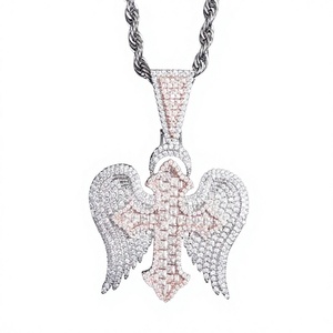 Pendentif Croix Ailes d'Ange avec Micro-Pavé de Strass en Cristal, Alliage Plaqué Argent 925, Charme Religieux Unisexe, Cadeau - Product Image 1