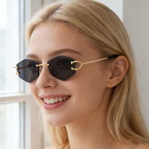 Nuevas gafas de sol sin montura para mujer, patillas metálicas, lentes TAC, protección UV400, ligeras, estilo urbano, gafas de sol de moda. - Product Image 2