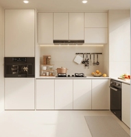 Dosseret en stratifié texturé 3D semi-brillant de qualité villa | Ensemble d'armoires de cuisine modulaires avec verre, MDF, robinet et quincaillerie d'évier