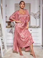 Robe de nuit en soie à rayures personnalisées Chemise de nuit 2 pièces Robe de mariée rose Ensembles Peignoirs en satin Cami Demoiselle d'honneur