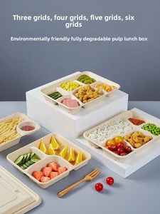 Boîte alimentaire jetable multi-compartiments en bagasse de canne à sucre biodégradable et compostable pour plats à emporter, sushis et frites - Product Image 6