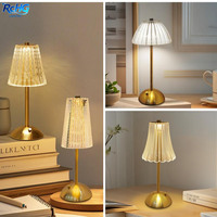 Lámpara de Mesa Inalámbrica de Cristal Recargable Táctil LED con Acabado Dorado de Lujo, Regulable, con Batería Incluida para Luz Nocturna de Dormitorio