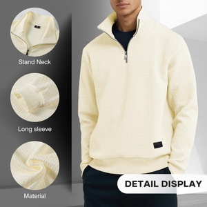 Sudadera cómoda para hombre con cremallera de un cuarto, cuello simulado, manga larga, textura geométrica sólida, estilo gofre - Product Image 6