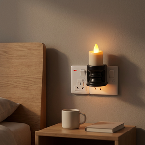 Bougie LED à brancher, bougie électrique sans flamme, bougie blanche, base marron clair pour la décoration de la maison - Product Image 2