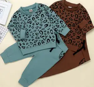 Fashon-suéter + Pantalones con estampado de leopardo para niños y niñas, conjunto de ropa unisex, 2021