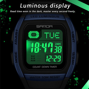 SANDA 2208 Unisex Barrel‑Shaped <b>Digital</b> Watch, Multifunctional Waterproof Wristwatch with Dual‑Time, Alarm <b>Clock</b> & Countdown Tim - Product Image 4