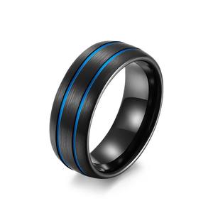 Black Tungsten Steel <b>Ring</b> 8mm Brushed Matte Double Groove Men's Wedding Band Gold Plated Index Finger Jewelry - Product Image 5