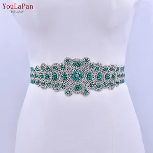 YouLaPan S88 High-End Women Jewelry Sash Handmade Emerald Rhinestone Applique Waist Decoration Evening Wedding Dress Wide Belt