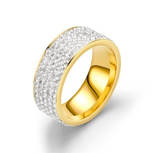 Anillo de Acero Inoxidable Chapado en Oro PVD de 18K, Resistente al Agua, con Incrustaciones de Diamantes de Imitación, para Hombre y Mujer |   Hipoalergénico, No se decolora, Duradero - Product Image 1